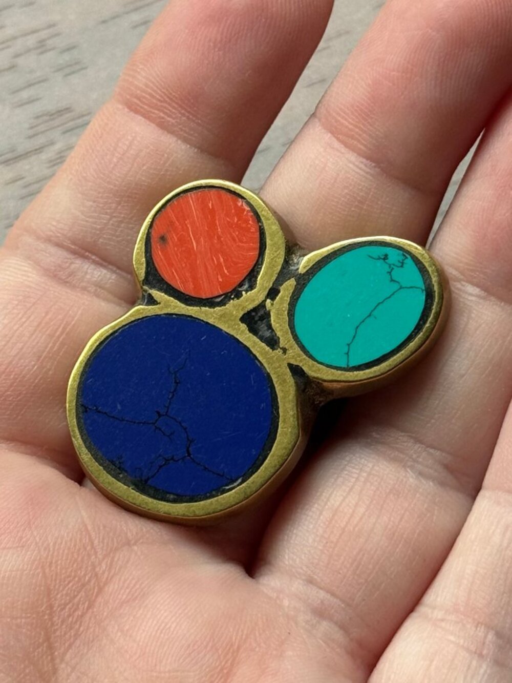 Funky Colorful Brass Mystery Stone Statement Ring Adjustable